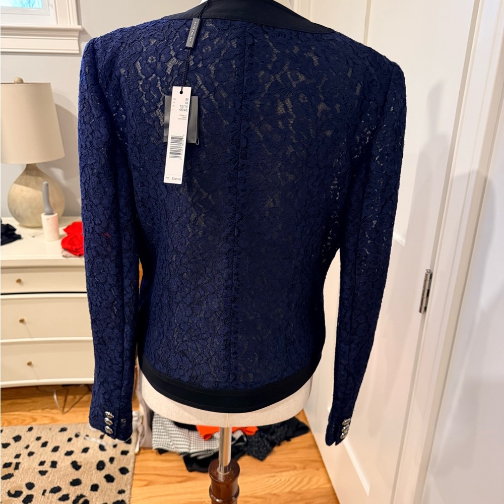Elie Tahari Navy Lace Button-Front Blazer - Picture 9 of 15